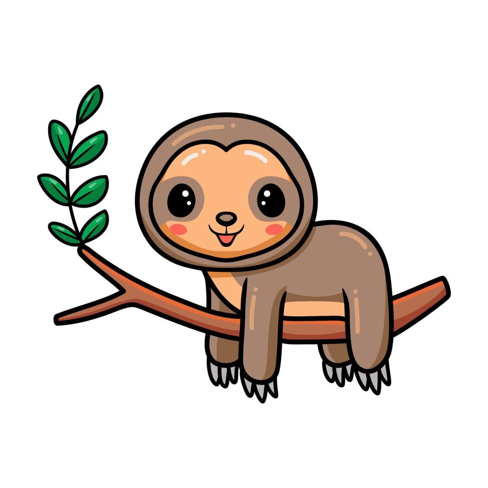 simpatico cartone animato di bradipo bambino appeso al ramo di un albero vettore