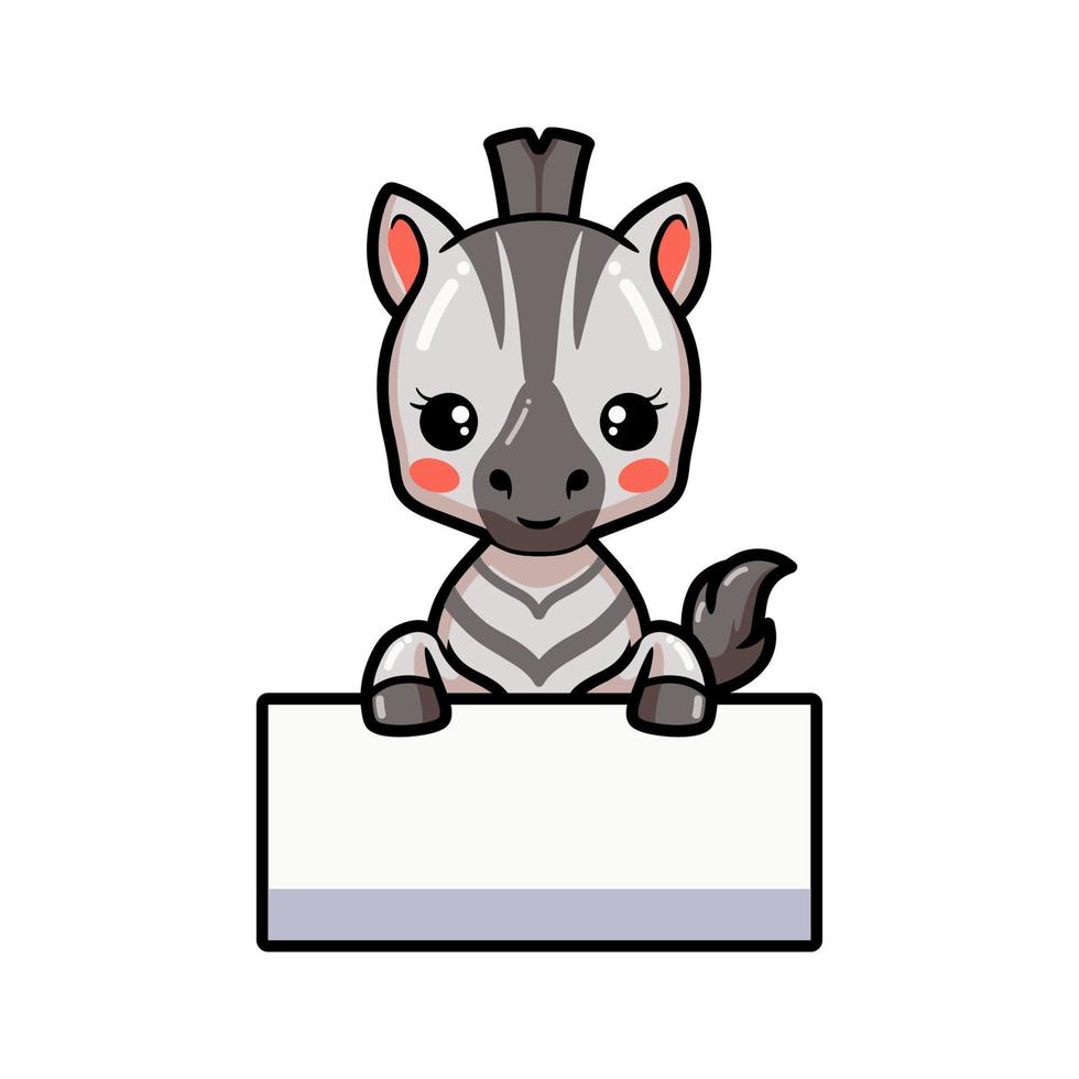 simpatico cartone animato zebra bambino con segno in bianco vettore