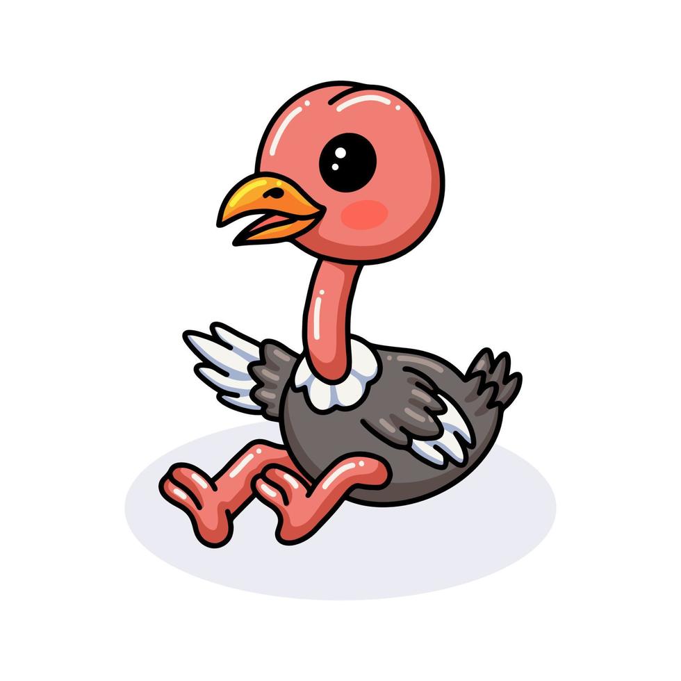 simpatico cartone animato uccellino di struzzo seduto vettore
