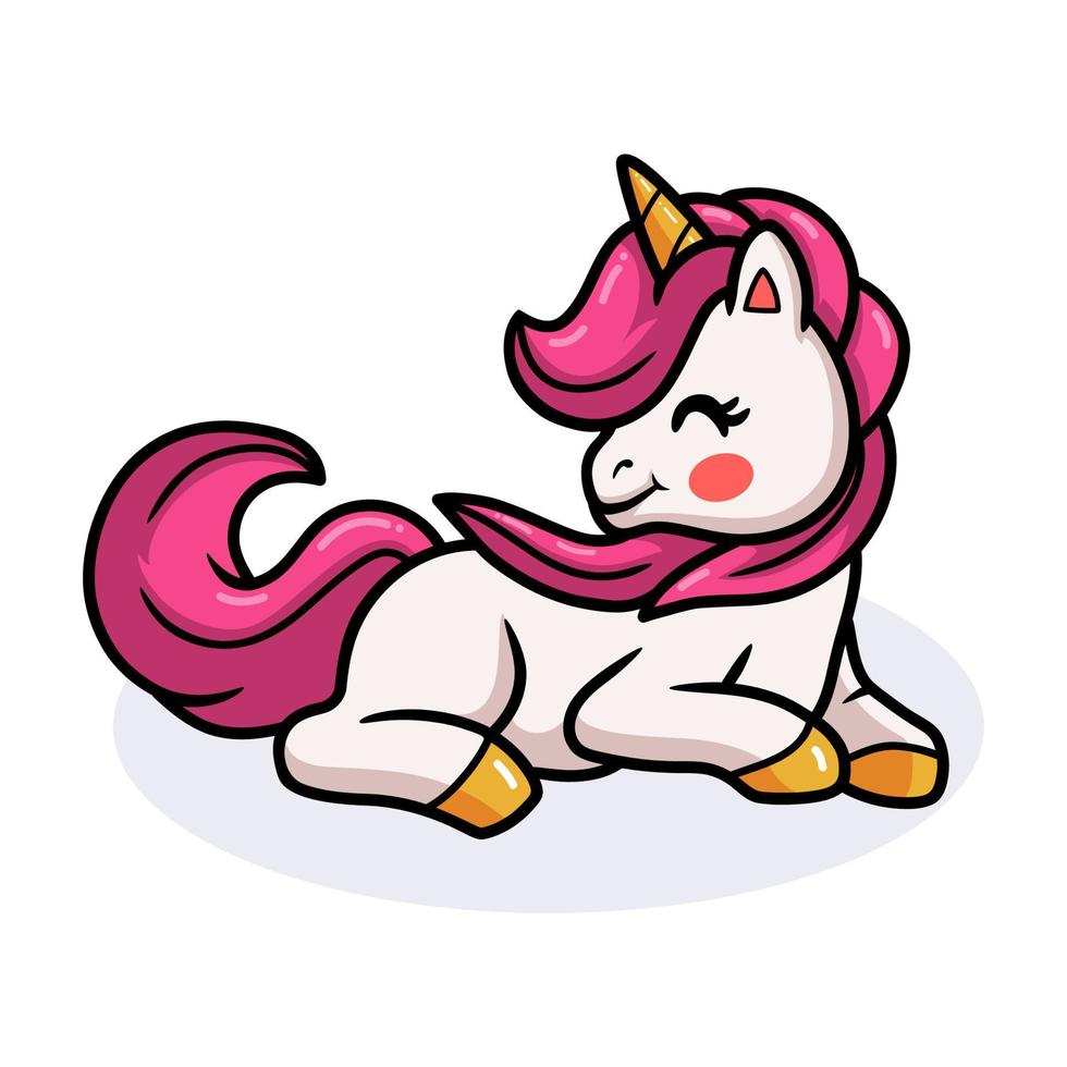 simpatico cartone animato unicorno sdraiato vettore