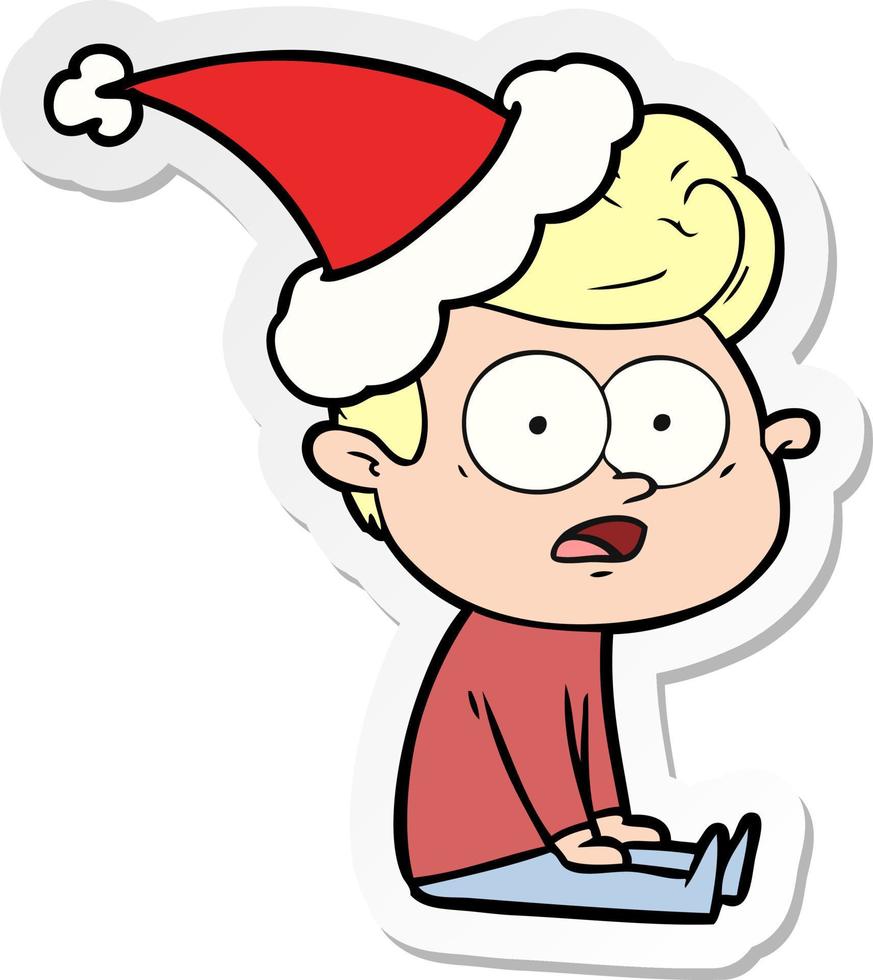 adesivo cartone animato di un uomo che fissa con il cappello di Babbo Natale vettore