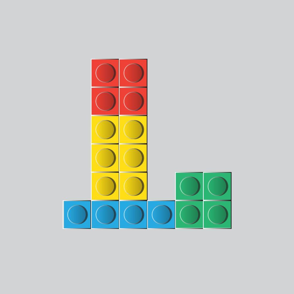 colorato gioco blocco mattoni giocattoli carattere tipografico lettera a vettore
