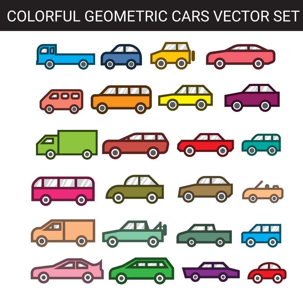 set vettoriale di automobili geometriche colorate piatte semplici