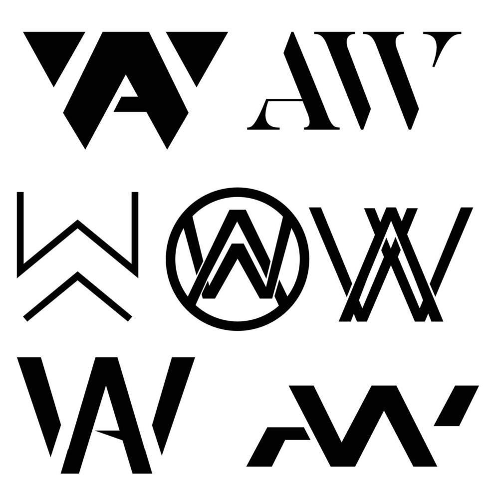 set di bundle con logo aw lettera iniziale monogramma vettore