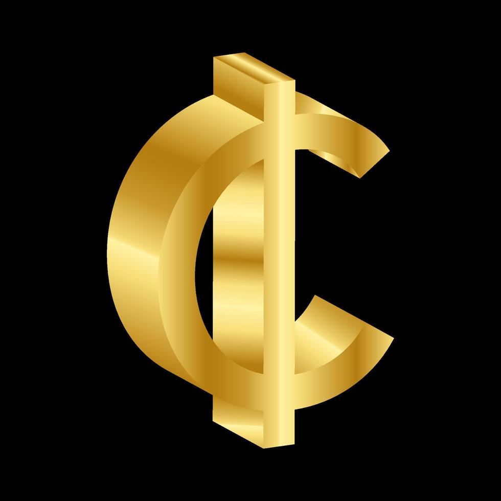 vettore di simbolo di valuta cedi di lusso in oro 3d