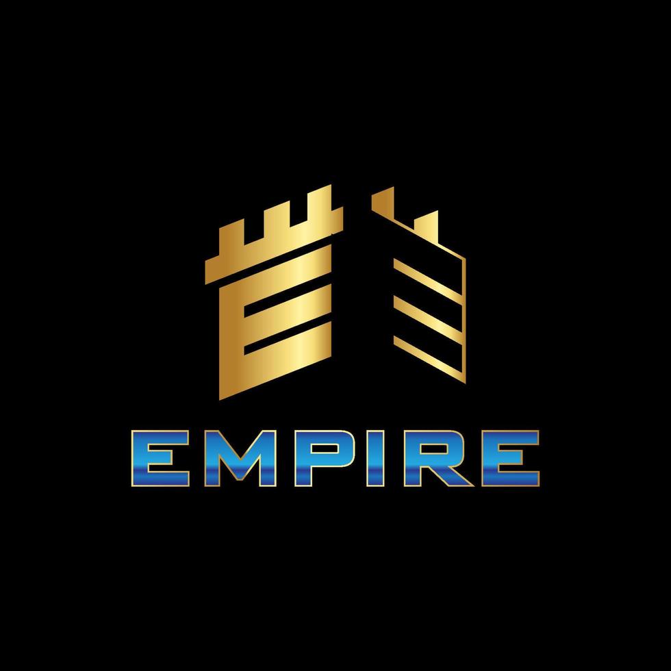 logo iniziale dell'impero di lusso con illustrazione del castello su sfondo nero vettore