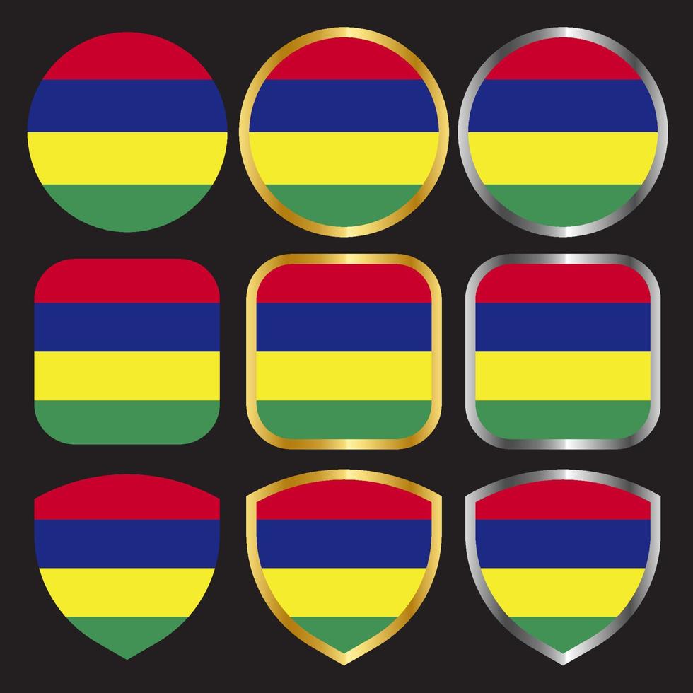 mauritius flag vector icon set con bordo oro e argento