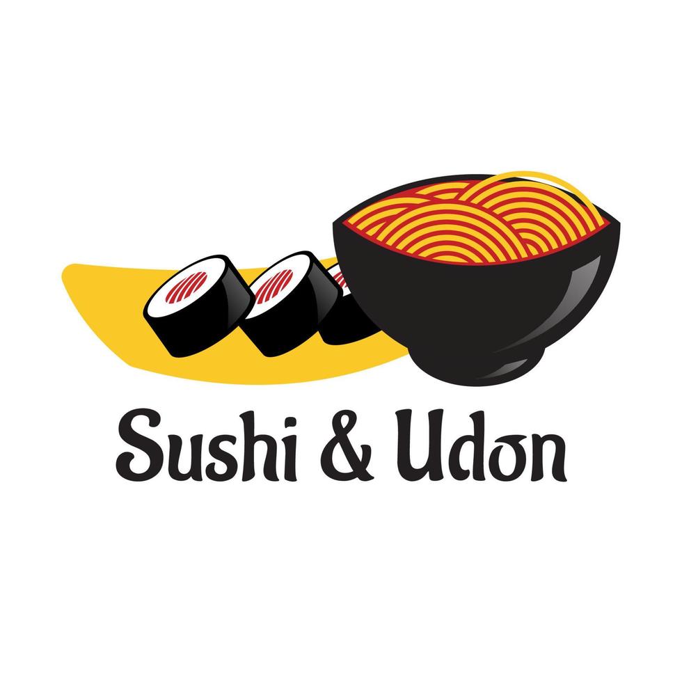 illustrazione del logo dell'alimento giapponese di sushi e udon vettore