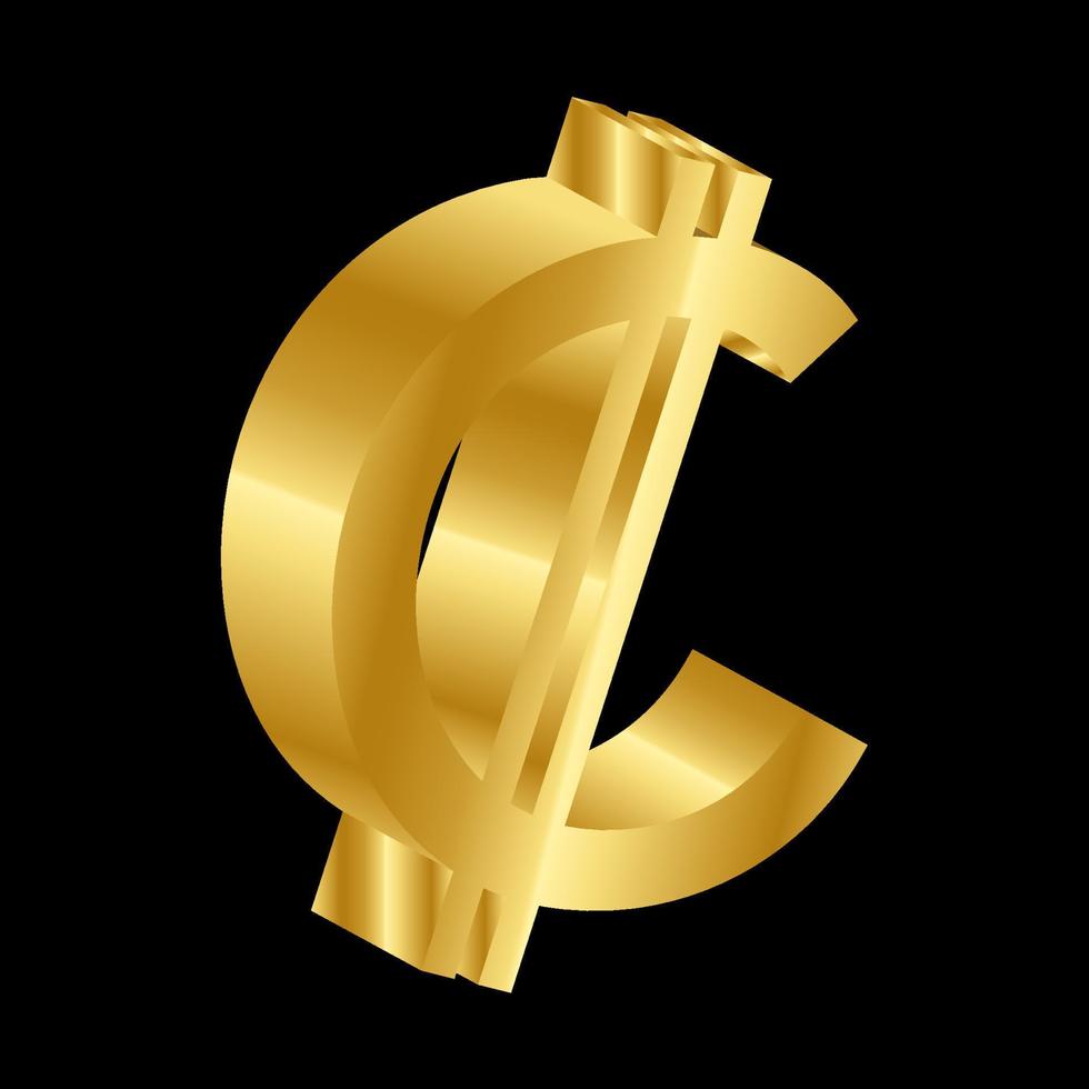 vettore di simbolo di valuta del colon di lusso in oro 3d