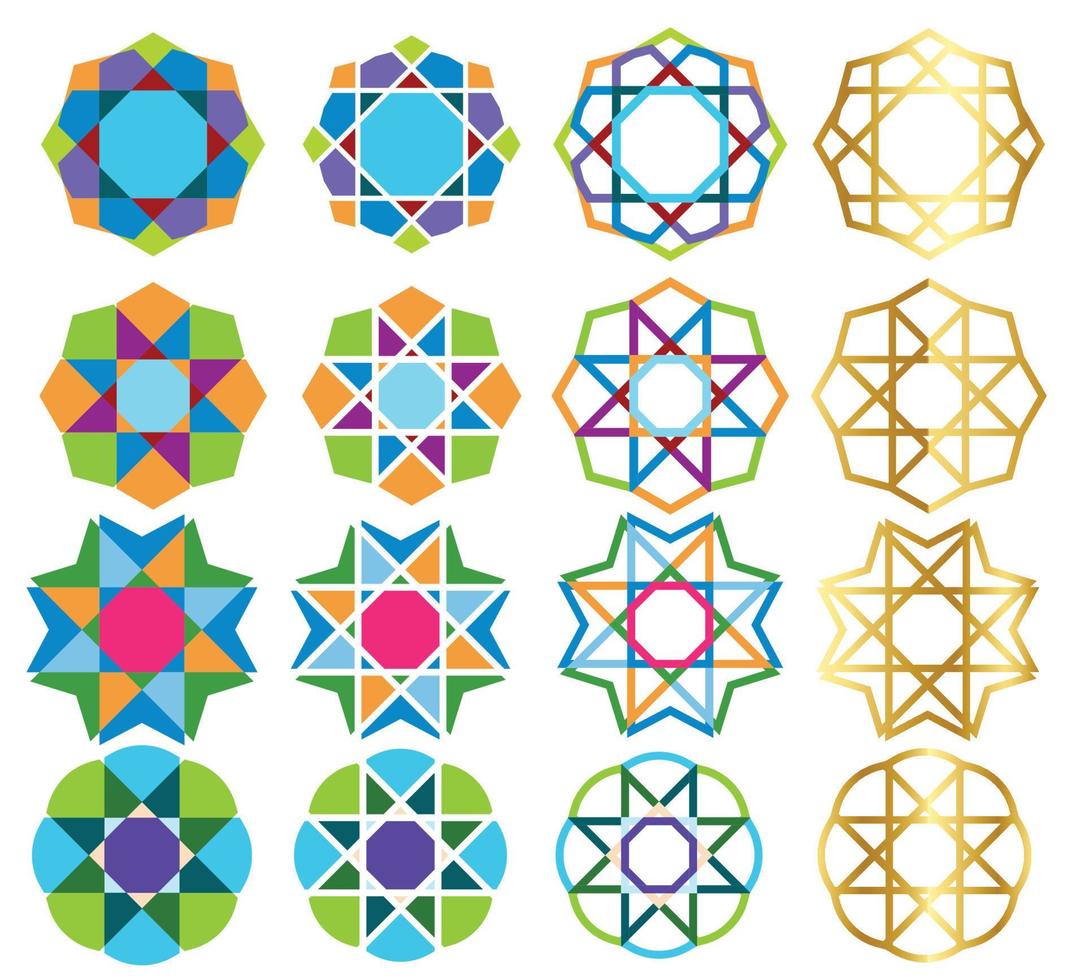 set di fasci di motivi decorativi colorati islamici geometrici vettore