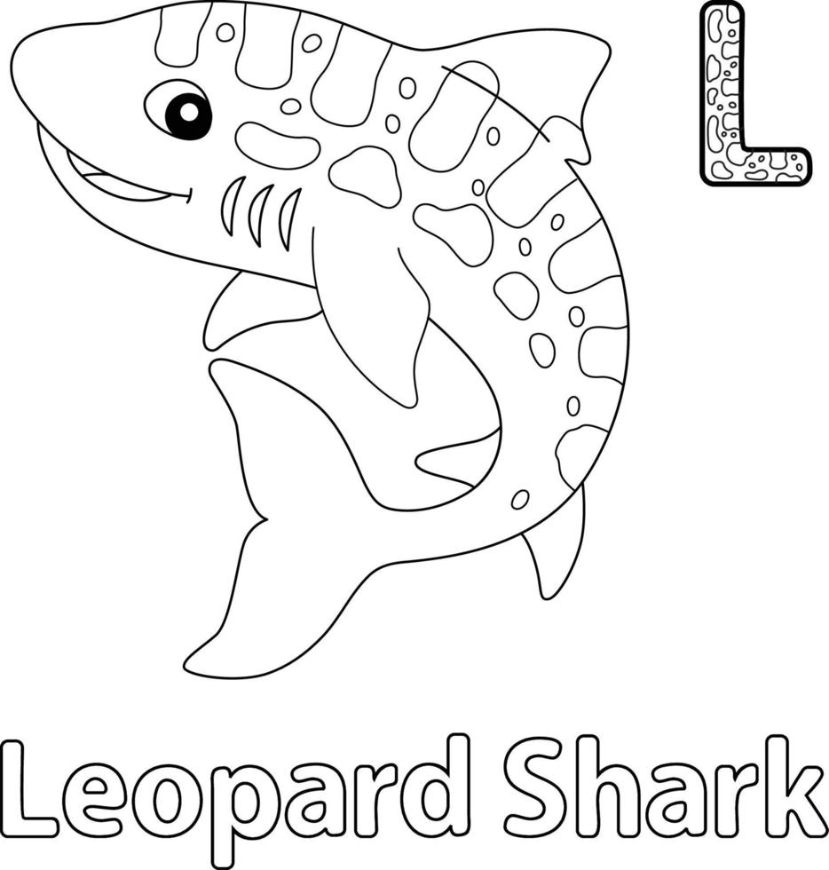 alfabeto squalo leopardo abc da colorare pagina l vettore