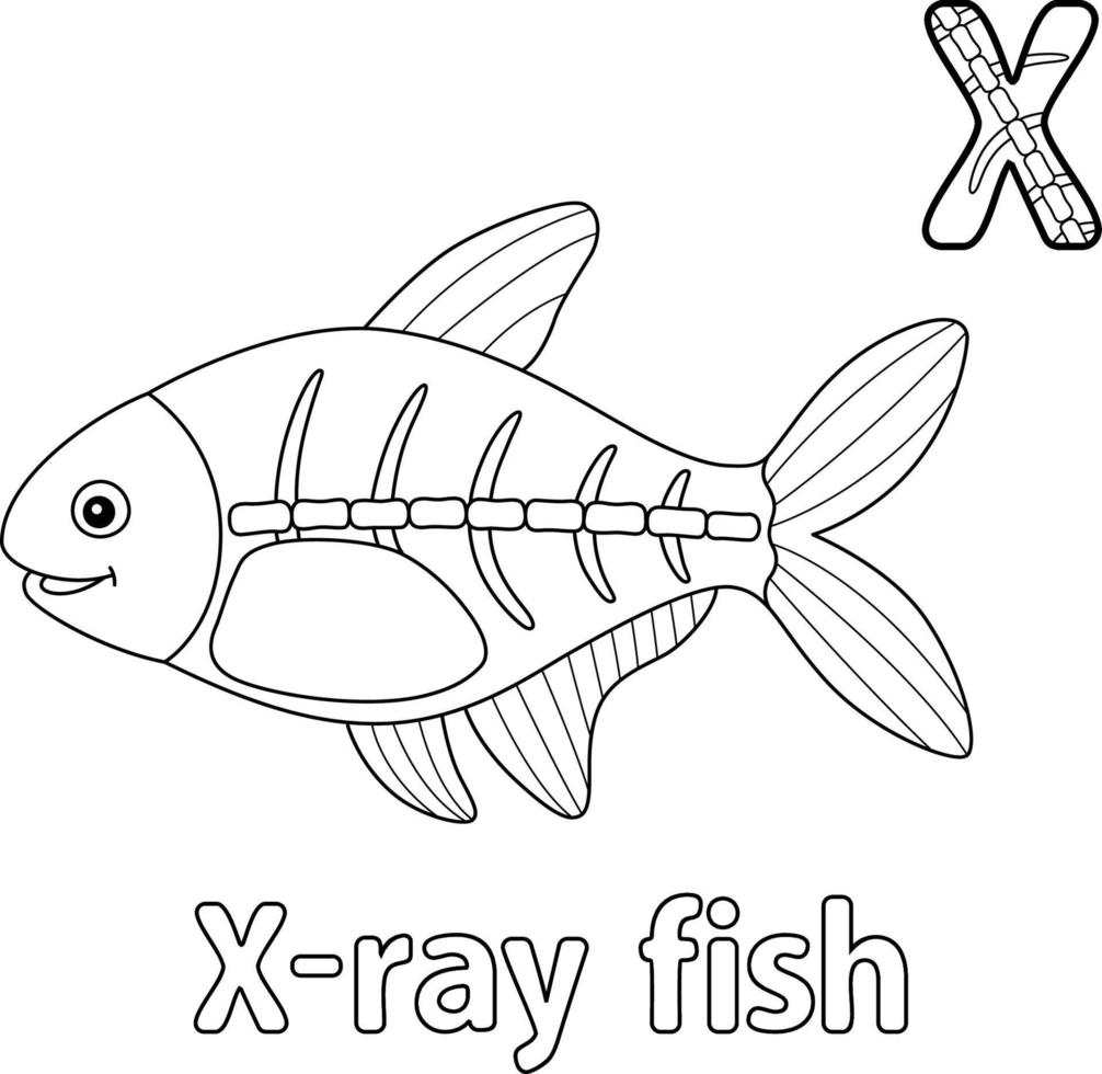 X-ray fish alfabeto abc da colorare pagina x vettore