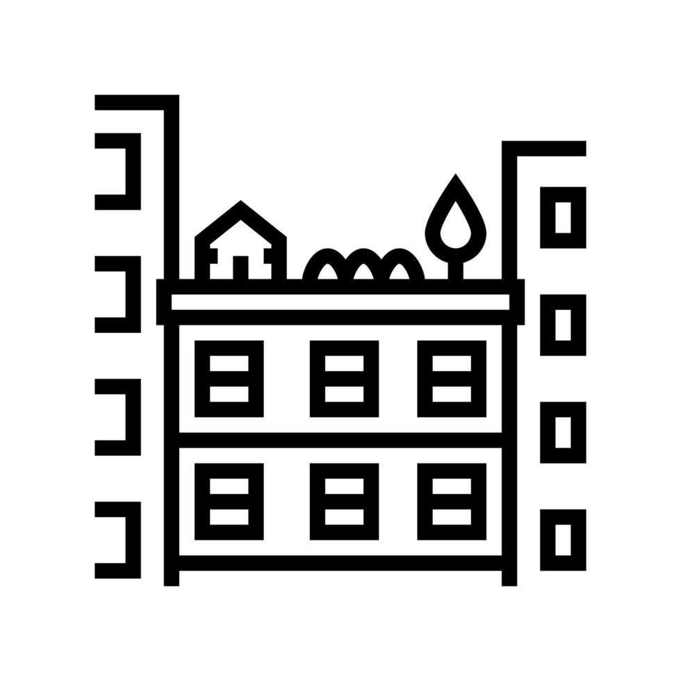 pianta di crescita sull'illustrazione vettoriale dell'icona della linea del tetto dell'edificio