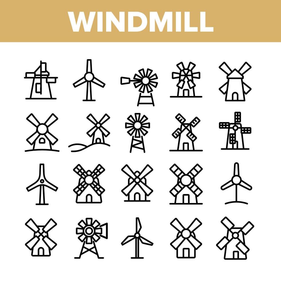 set di icone di raccolta edificio mulino a vento vettore