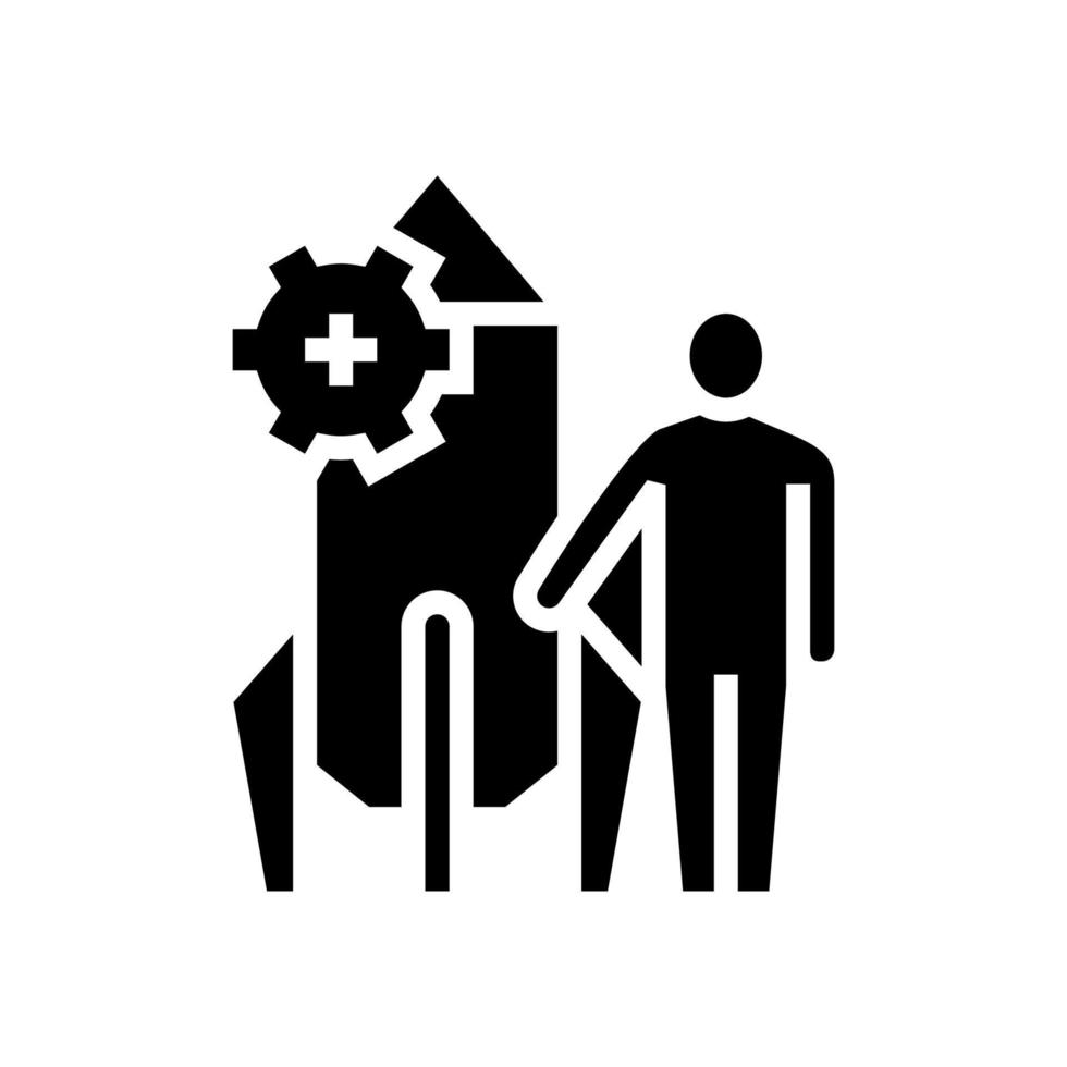 illustrazione vettoriale dell'icona del glifo del lavoro veloce umano e del razzo