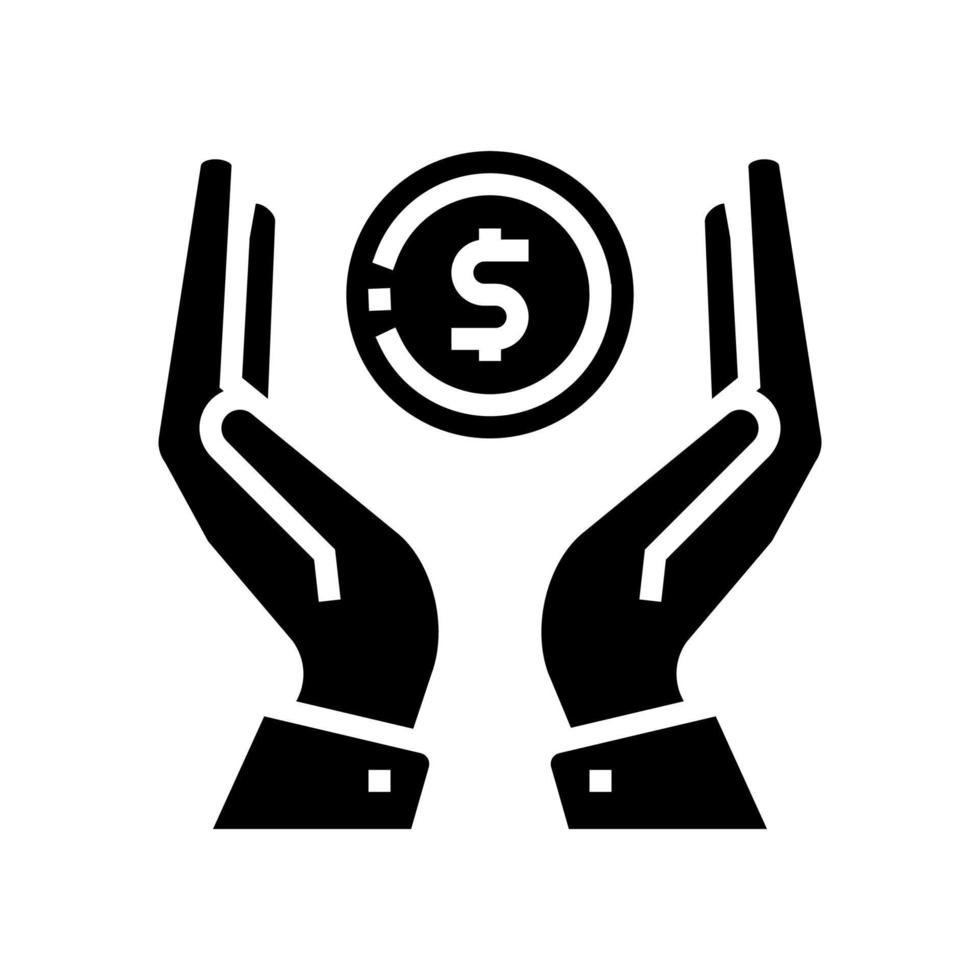 mani che tengono l'illustrazione di vettore dell'icona del glifo della moneta