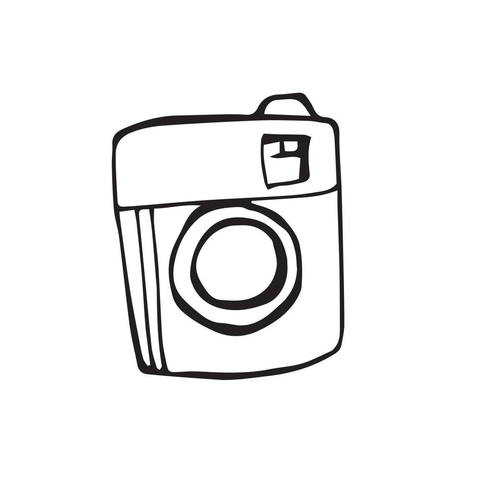 illustrazione vettoriale fotocamera in stile doodle. icona dei social network semplice disegno a mano. isolato su sfondo bianco