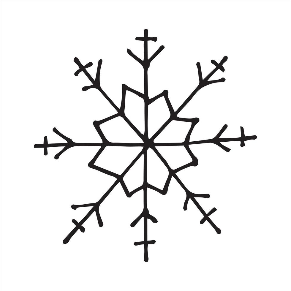 illustrazione vettoriale in stile doodle. simpatico fiocco di neve semplice. fiocco di neve in stile scandinavo, disegno a tratteggio isolato su sfondo bianco. clipart