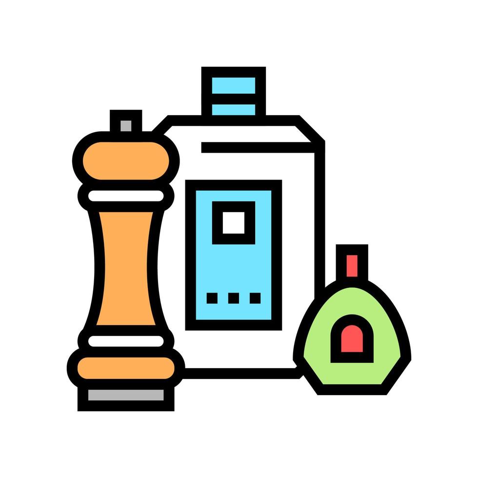 illustrazione vettoriale dell'icona a colori dei pacchetti di spezie, sale e salsa