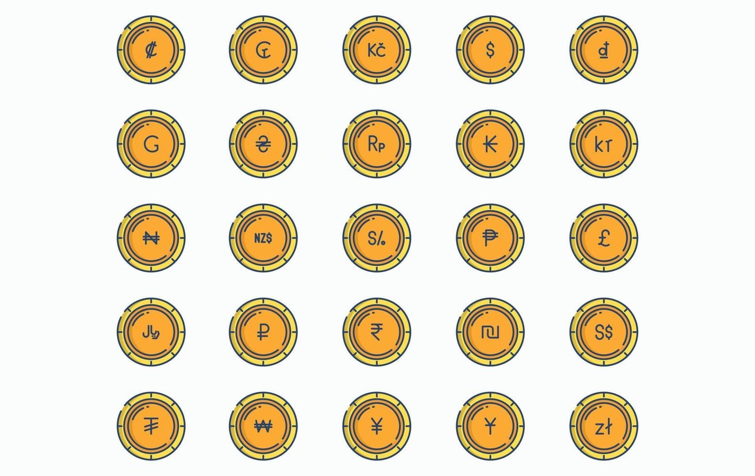 varietà di set di icone di valuta e monete vettore