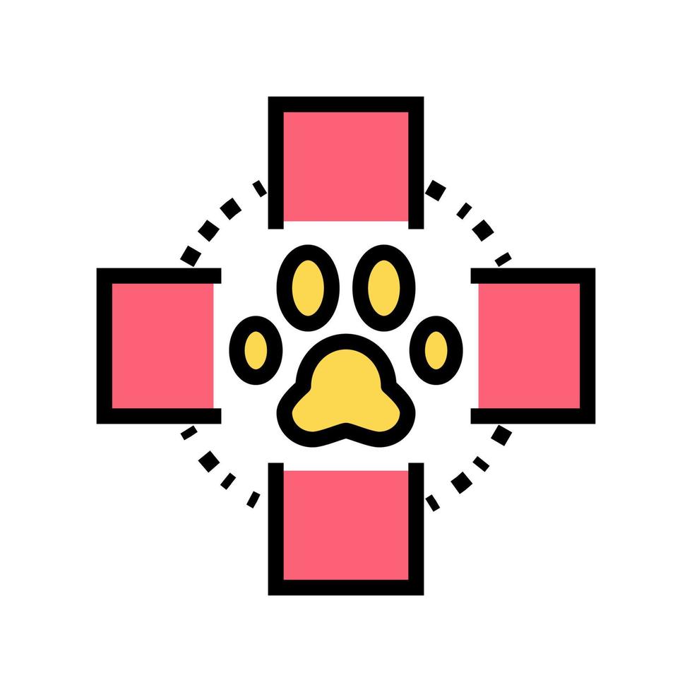 illustrazione vettoriale dell'icona del colore della zampa dell'animale domestico a croce medica