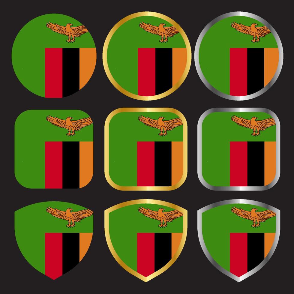 icona vettore bandiera zambia con bordo oro e argento
