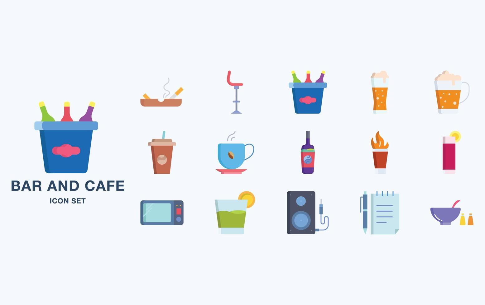 set di icone bar e caffè, oggetti ristorante vettore