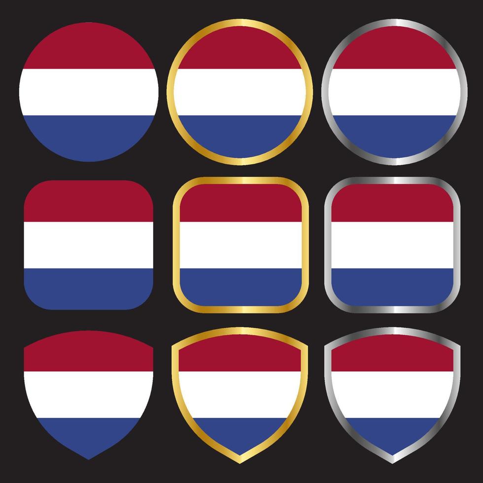 icona vettore bandiera olandese con bordo oro e argento