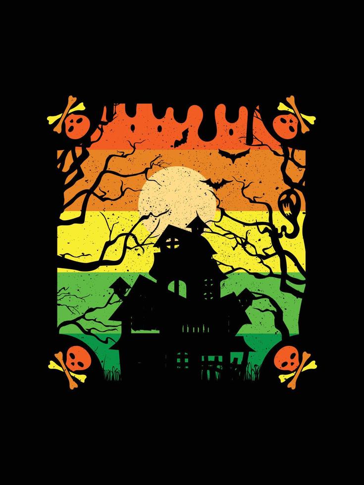 design t-shirt vintage horror di halloween, grafica vettoriale modello di stampa spaventoso, design della maglietta con illustrazione tipografica di alta qualità