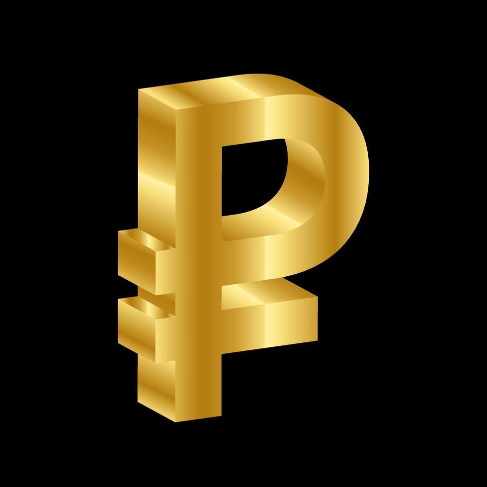 vettore di simbolo di valuta del rublo di lusso dell'oro 3d