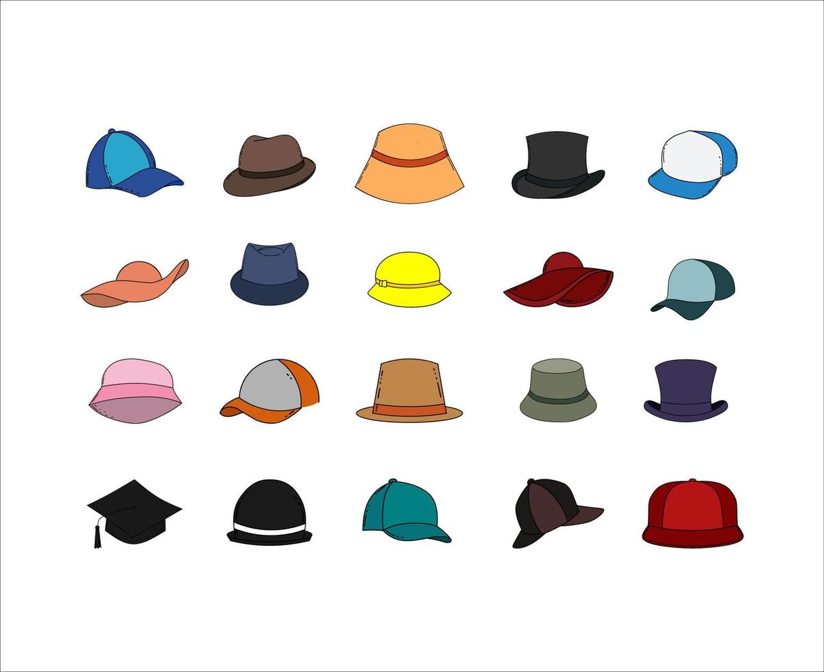 set di diverse illustrazioni di cappelli vettore