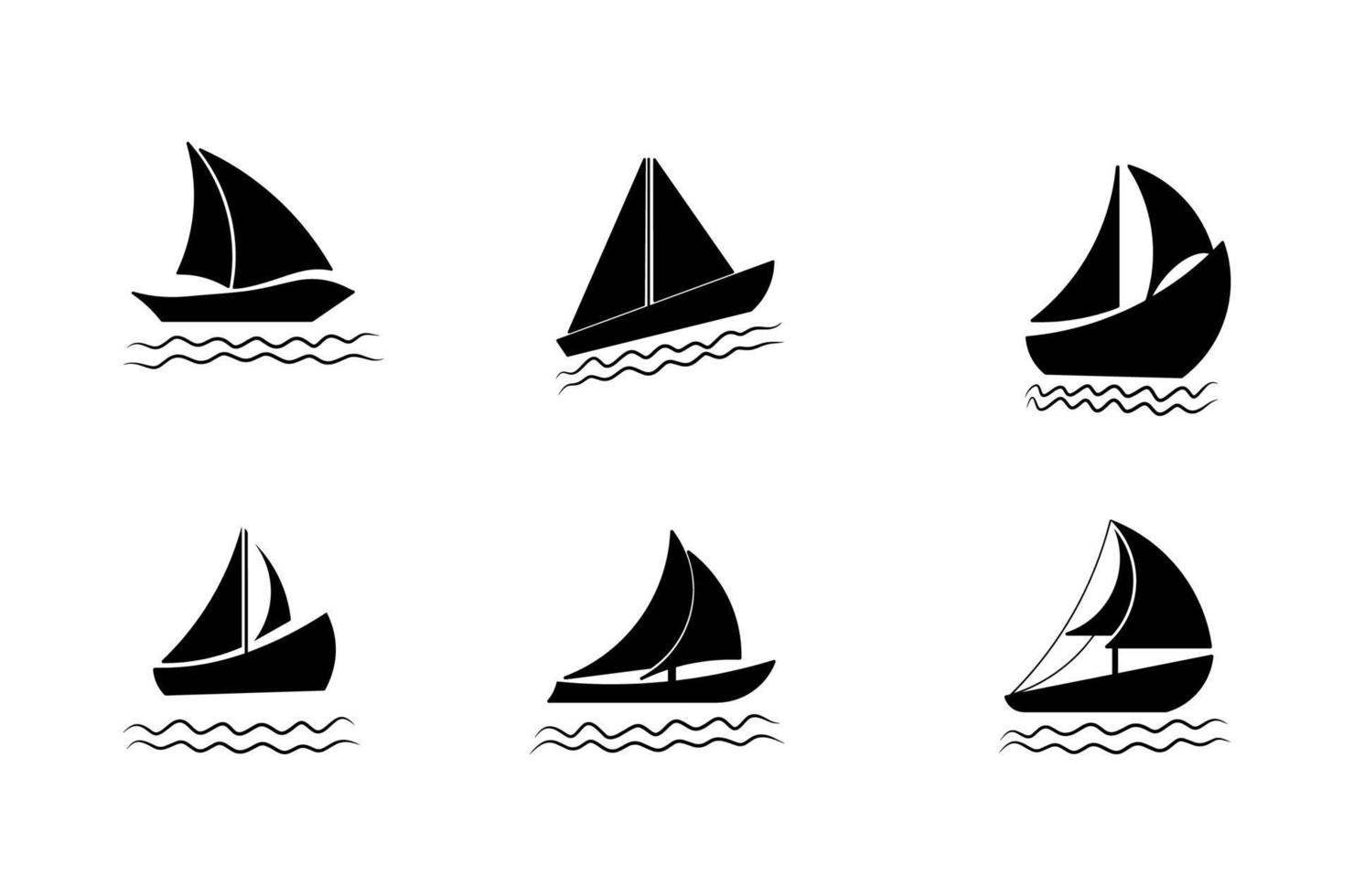 serie di illustrazioni di silhouette di barche a vela vettore