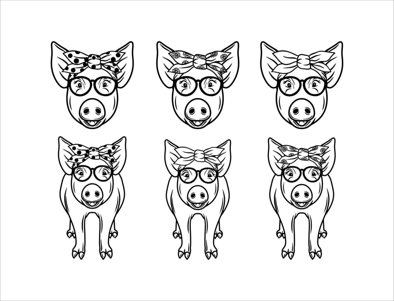 raccolta di illustrazioni di bandana di maiale vettore