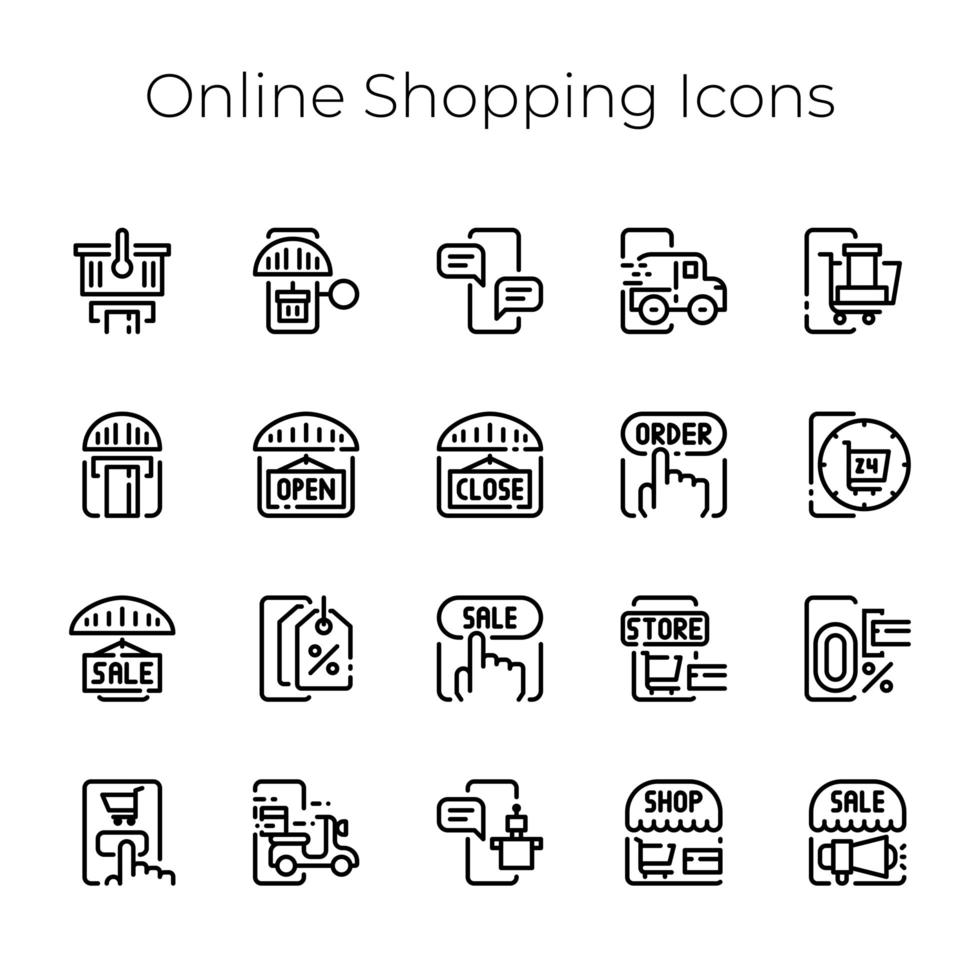 e-commerce con collezione di icone di concetto di acquisto e consegna online vettore