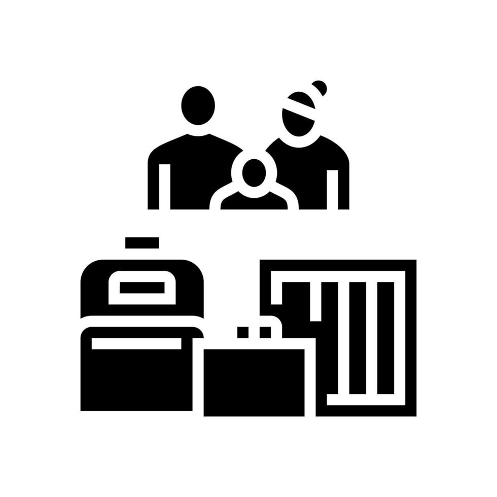 rifugiato di famiglia con icona del glifo del bagaglio illustrazione vettoriale
