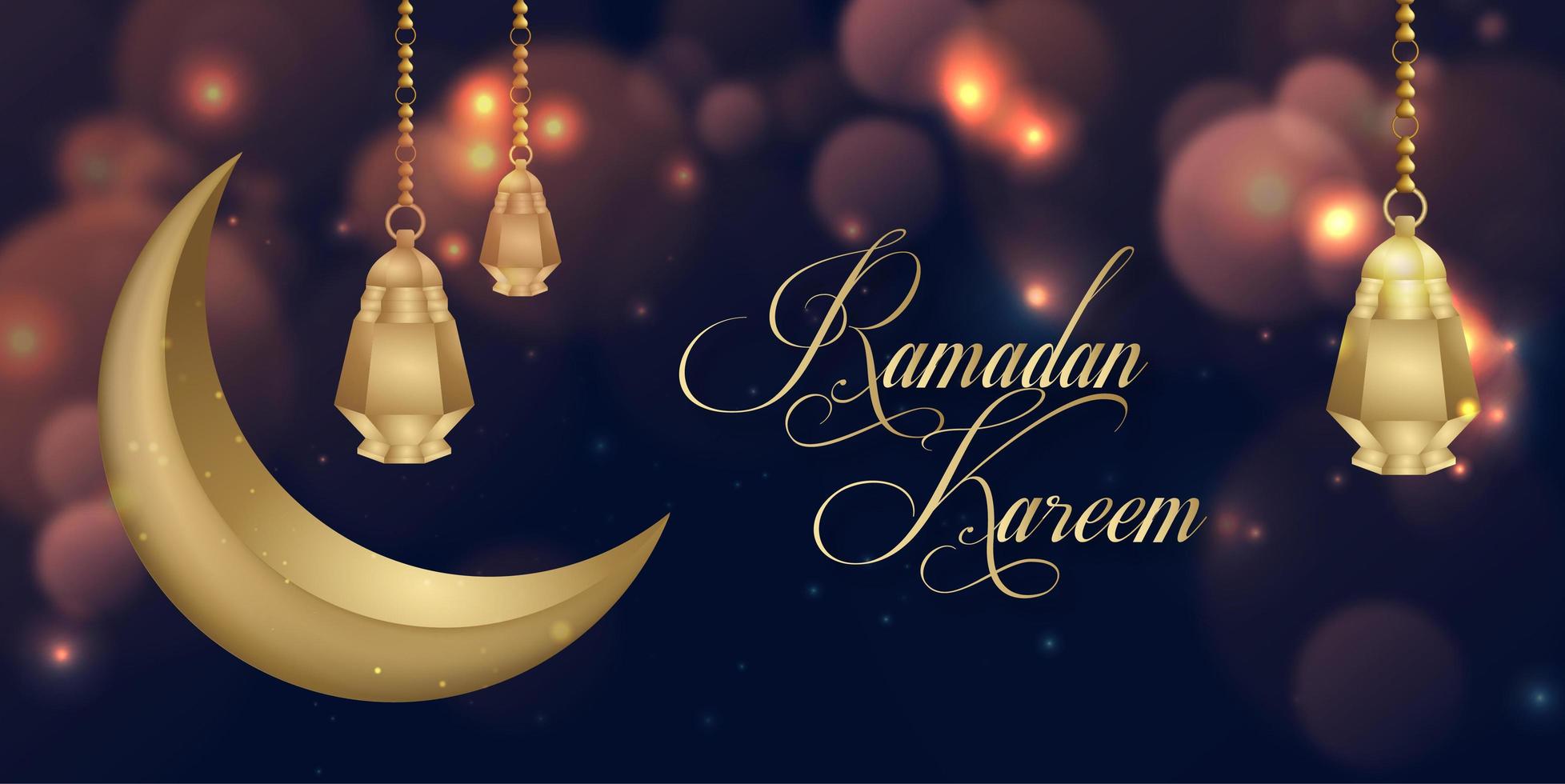 incandescente ramadan kareem islamico social media banner design di sfondo vettore