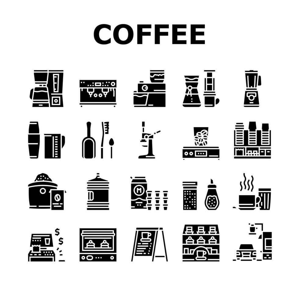 set di icone di raccolta di attrezzature per caffetteria vettore
