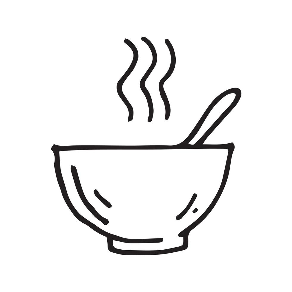 disegno vettoriale nello stile di doodle. un piatto di minestra. pranzo, zuppa calda. clipart isolato su sfondo bianco