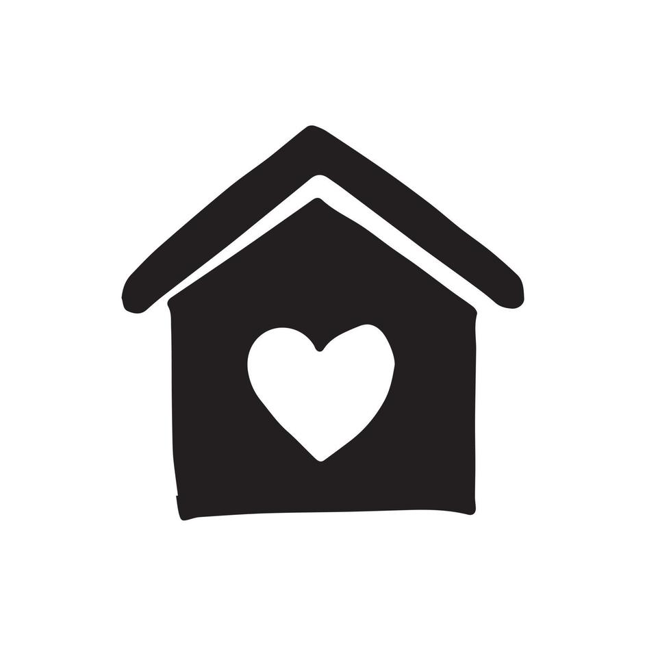 illustrazione vettoriale carino. semplice disegno in stile doodle. casa e cuore. simbolo di autoisolamento, resta a casa. dolce casa icona, casa preferita. immobiliare, agente immobiliare.