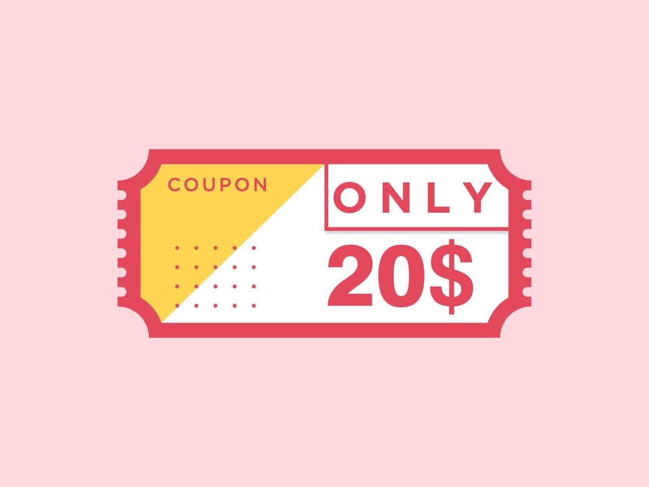 20 dollari solo segno coupon o etichetta o buono sconto etichetta risparmio denaro, con illustrazione vettoriale coupon offerta estiva termina le vacanze del fine settimana