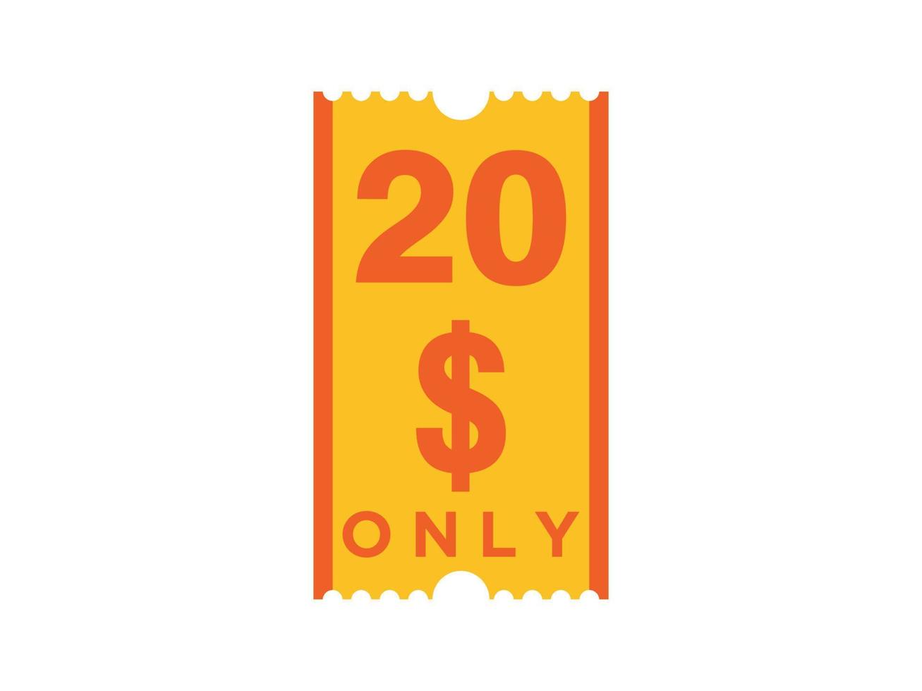 20 dollari solo segno coupon o etichetta o buono sconto etichetta risparmio denaro, con illustrazione vettoriale coupon offerta estiva termina le vacanze del fine settimana