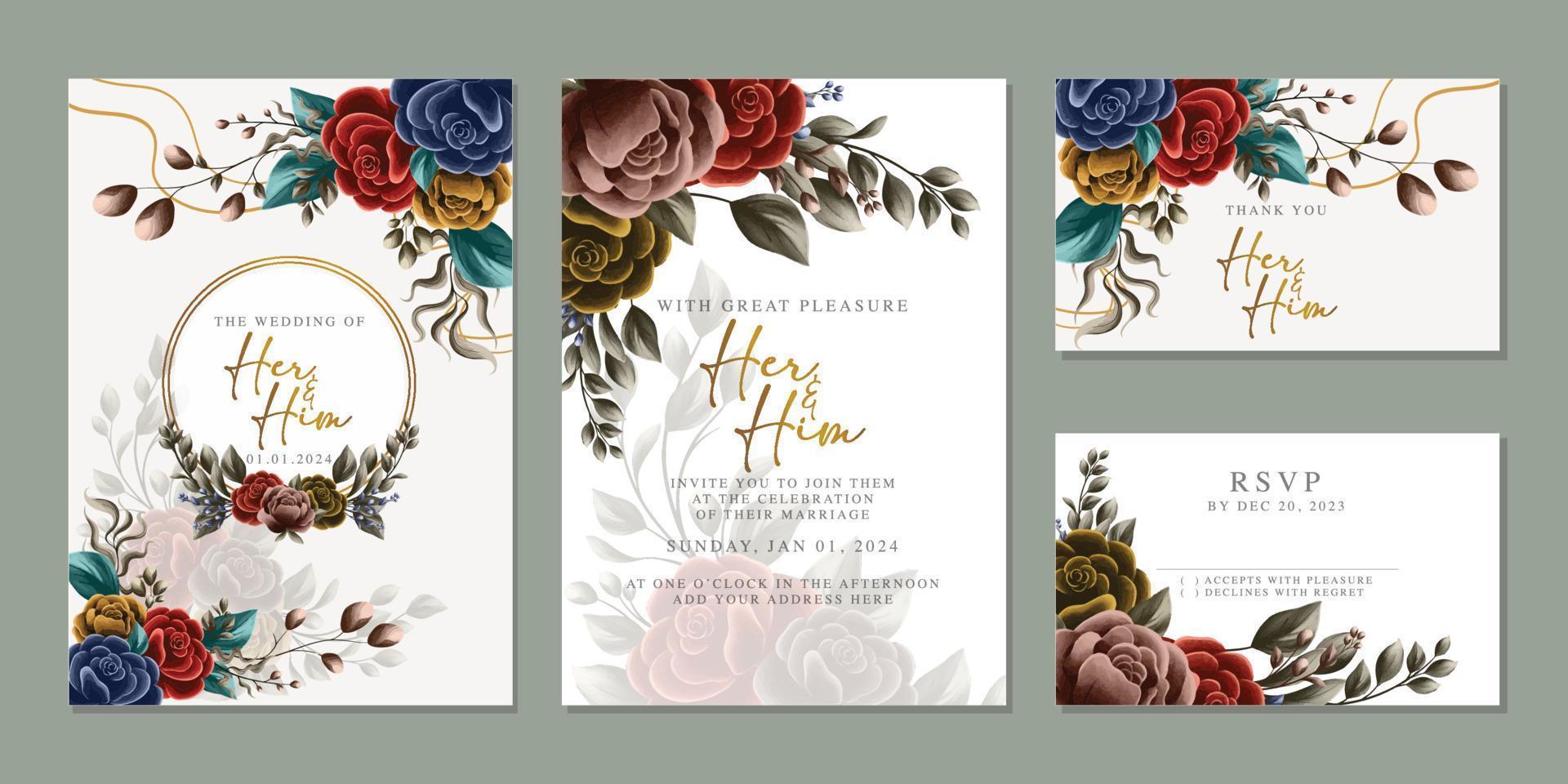 elegante carta di invito a nozze floreale in colori scandinavi vettore
