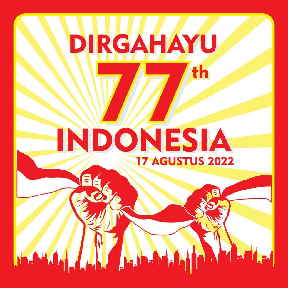 bandiera del poster del giorno dell'indipendenza dell'indonesia illustrazione vettoriale pugno bandiera. design semplice quadrato per la celebrazione del compleanno indonesiano 77esimo. 17 agosto