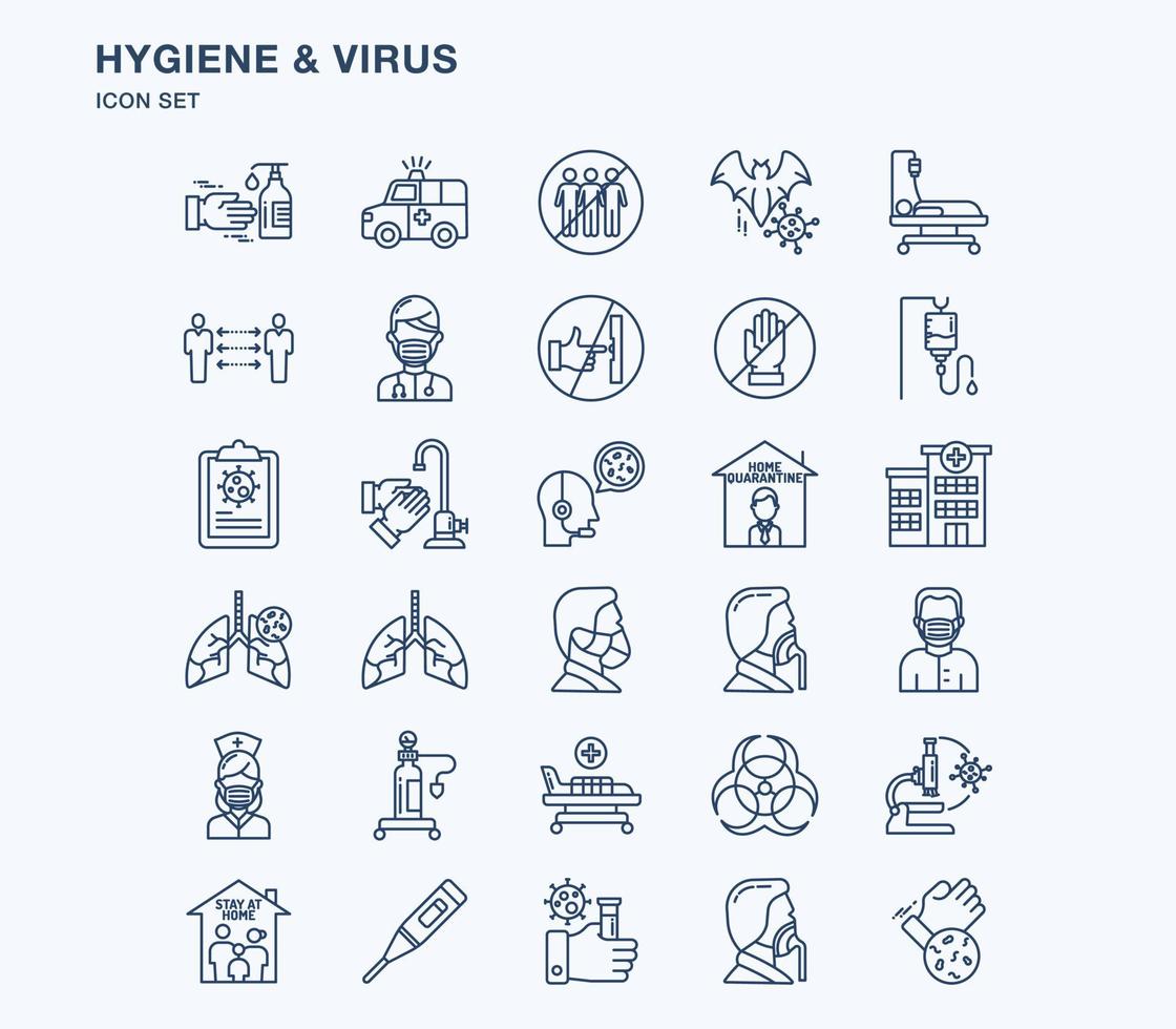 set di icone di contorno di virus igiene e covid vettore