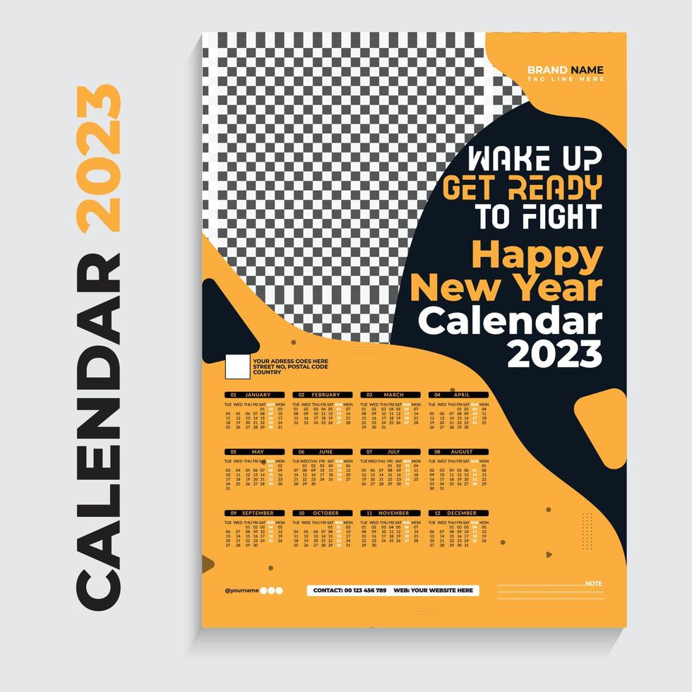 download gratuito del modello di progettazione del calendario da parete 2023 giallo vettore