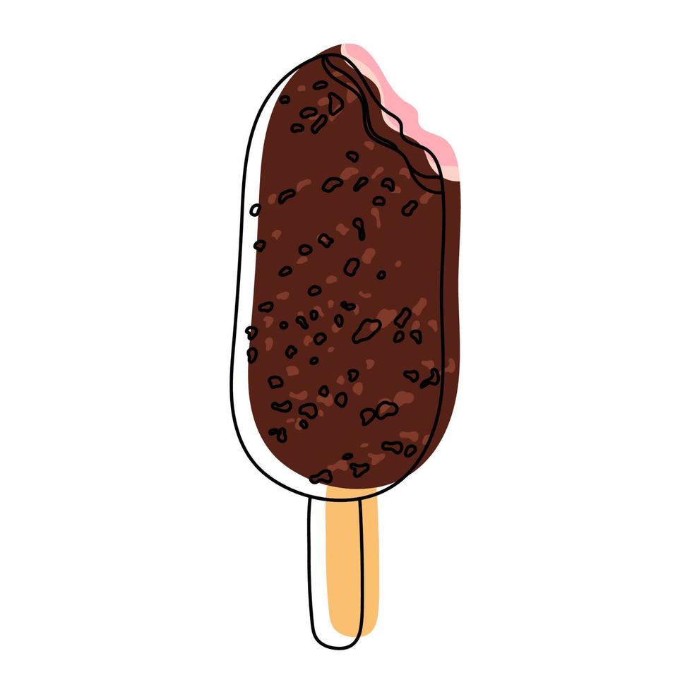 doodle illustrazione colorata di gelato alla fragola con cioccolato isolato su sfondo bianco. illustrazione vettoriale dei cartoni animati.