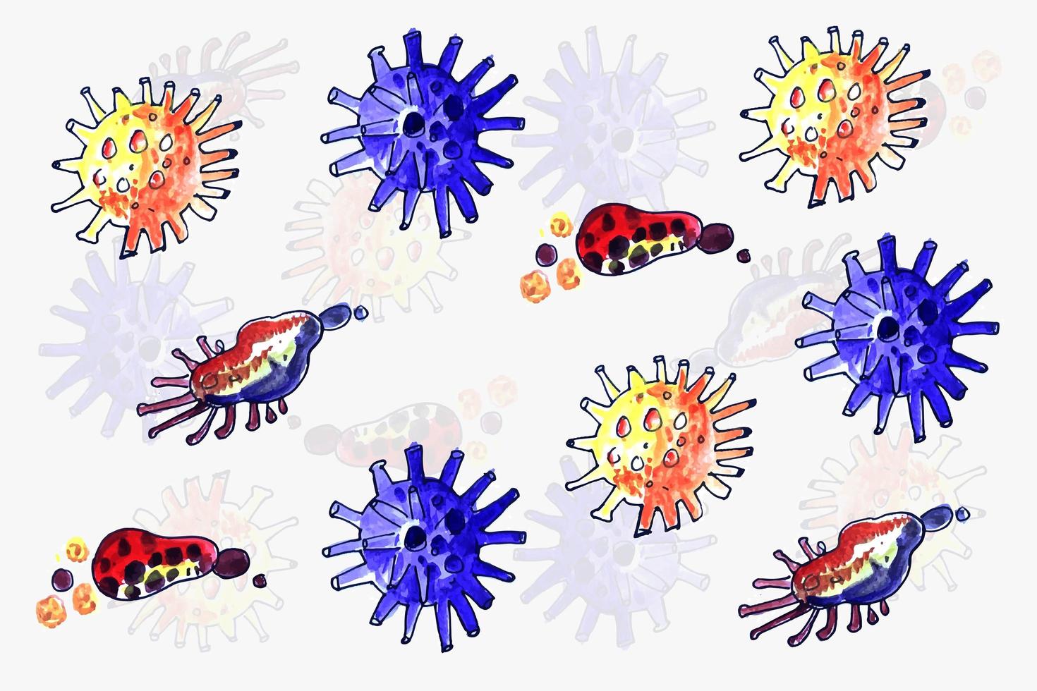 insieme disegnato a mano di virus e cellule germinali vettore