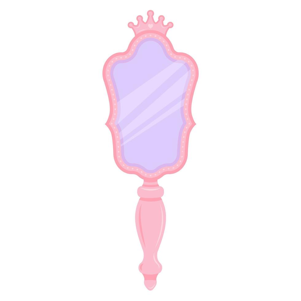 specchio principessa rosa con corona. cornice a mano cartone animato per decorazioni di compleanno per ragazze. illustrazione vettoriale carino isolato su sfondo bianco.