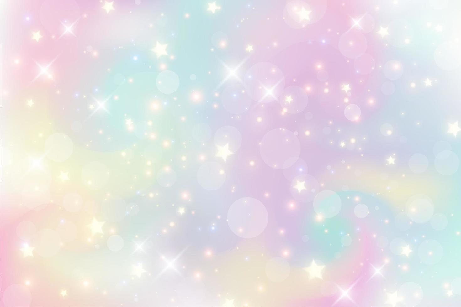 illustrazione dell'acquerello di fantasia con il cielo pastello dell'arcobaleno con le stelle. sfondo cosmico astratto di unicorno. illustrazione vettoriale di ragazza del fumetto.