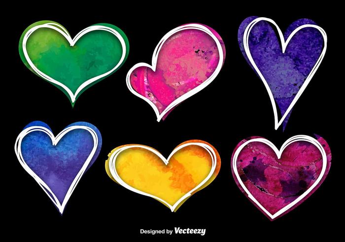 Vettori di cuore acquerello colorato